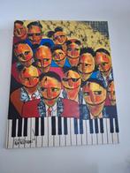 Schilderij: Muzikanten op piano, Ophalen of Verzenden