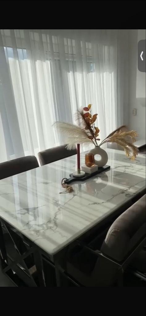 Moderne Eettafel met Marmerlook Blad, Antiek en Kunst, Antiek | Meubels | Tafels, Ophalen
