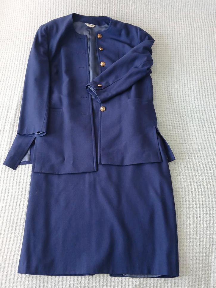 Markwald blauw wollen mantelpak, maat 46, Kleding | Dames, Jasjes, Kostuums en Pakken, Zo goed als nieuw, Kostuum of Pak, Maat 46/48 (XL) of groter