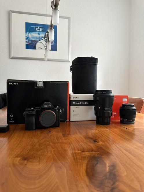 Sony A7 fullframe camera met Sigma 35mm 1.4F +Sony 50mm 1.8F, Audio, Tv en Foto, Fotocamera's Digitaal, Zo goed als nieuw, Sony