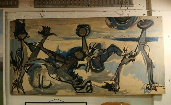 Vintage expressionistisch schilderij 1968, Antiek en Kunst, Kunst | Schilderijen | Abstract, Ophalen