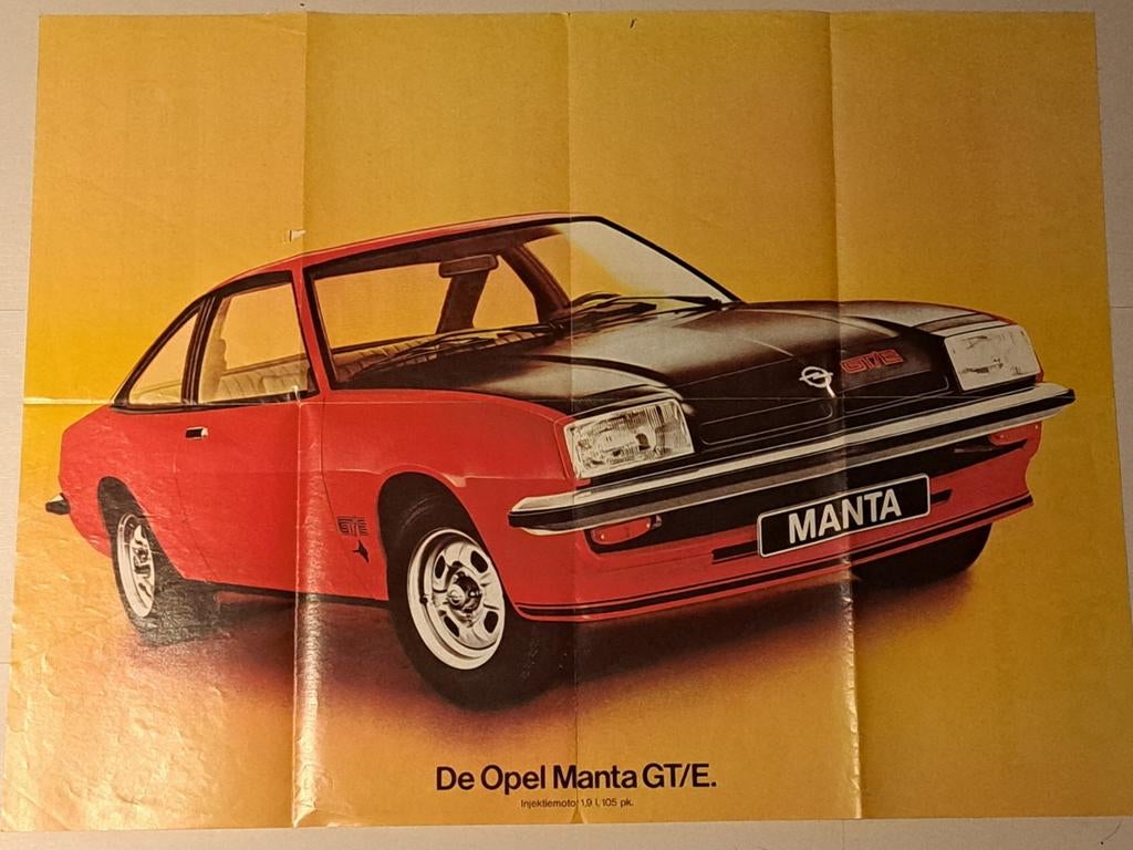 Folder Opel première uit 1976 met poster Manta GT/E, Ophalen of Verzenden, Opel