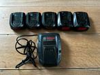 Bosch acculader AL1815 CV + 5 accu’s 14,4V, Ophalen of Verzenden, Zo goed als nieuw