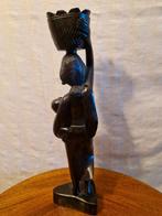 Afrikaans Houtsnijwerk – Vrouw met Kind & Mand | 35,5 cm, Ophalen of Verzenden