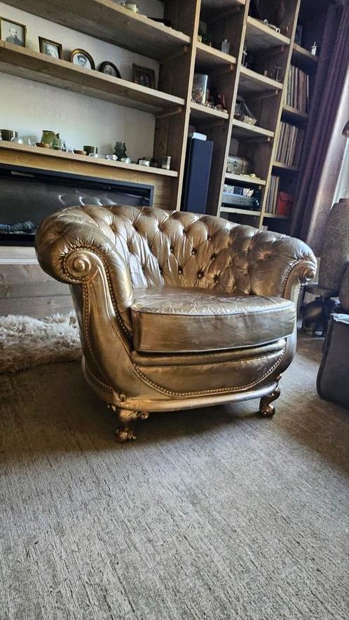 Chesterfield fauteuil, Goud, Huis en Inrichting, Fauteuils, Ophalen