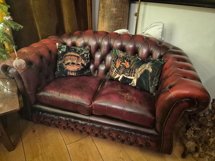 Chesterfield Bankstellen Set, Huis en Inrichting, Banken | Complete zithoeken, Gebruikt, Leer, Ophalen