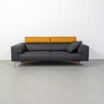 1x Leolux Howlo 3-zits/220cm Bank Zwart/Maïsgeel - Leer, Niet ingevuld, Metaal, Niet ingevuld, Driepersoons