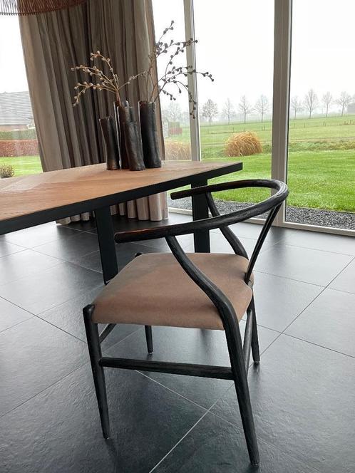 2 gave houten zwarte wishbone Y-chair replica’s, Huis en Inrichting, Stoelen, Zo goed als nieuw, Twee, Hout, Stof, Zwart, Ophalen