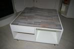 IKEA salontafel met losse latjes en glasplaat en op wielen, Huis en Inrichting, Tafels | Salontafels, Ophalen, Gebruikt, 50 tot 100 cm