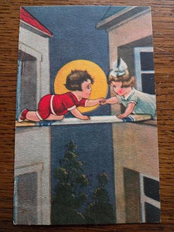 Mooie oude kaart, Kinder am Fenster, 1928, kinderen, maan beschikbaar voor biedingen