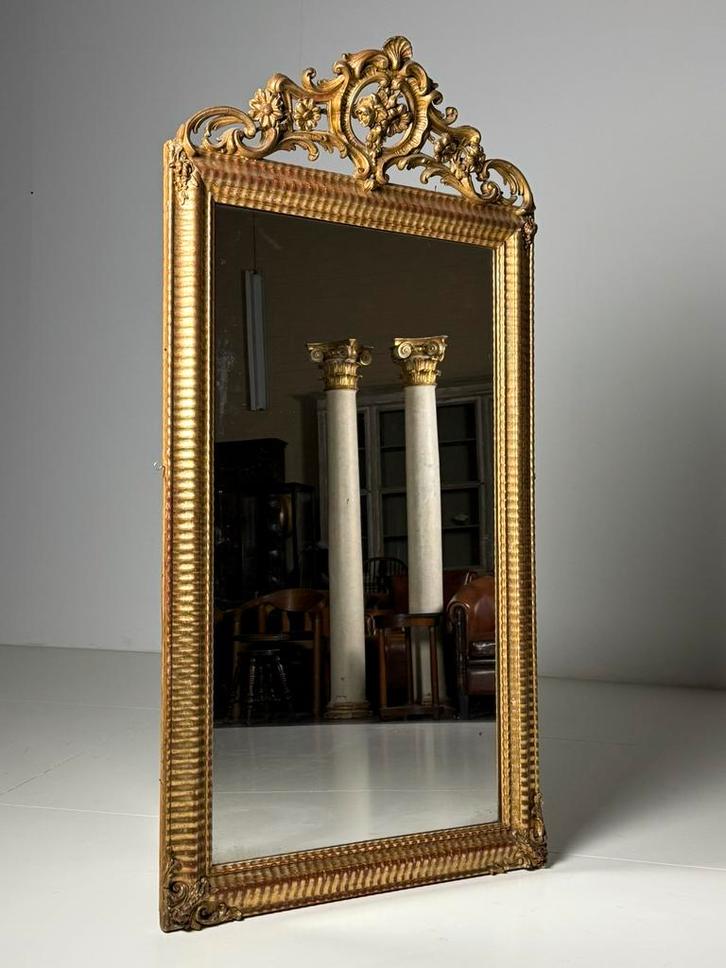 Franse spiegel antiek 19e eeuw, Antiek en Kunst, Antiek | Spiegels, Minder dan 50 cm, Rechthoekig, Ophalen