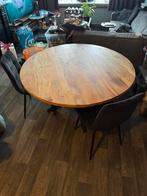 Mangohout 130cm ronde tafel met stoelen, Huis en Inrichting, Tafels | Eettafels, Ophalen, Zo goed als nieuw, Rond, 100 tot 150 cm