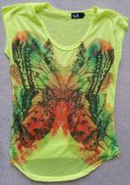 T-shirt neon geel vlinder tshirt maat s shirt dames kleding, Kleding | Dames, Verzenden, Geel, Zo goed als nieuw, Korte mouw