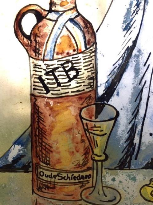 ITB jenever reclame glas in lood raampjes + bier kan & pijp, Verzamelen, Merken en Reclamevoorwerpen, Gebruikt, Overige typen