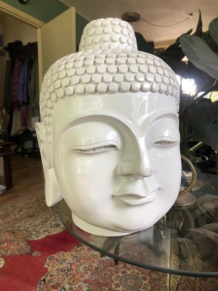 Groot Boeddhahoofd – Witte Glans, Huis en Inrichting, Woonaccessoires | Boeddhabeelden, Ophalen of Verzenden