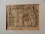 Tekening Meisjes in park Harm Kamerlingh Onnes 1948 15x19,5, Antiek en Kunst, Ophalen of Verzenden