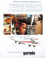 3 vintage reclames Garuda vliegmaatschappij 71-3 Indonesia, Verzenden, Gebruikt, Kaart, Foto of Prent