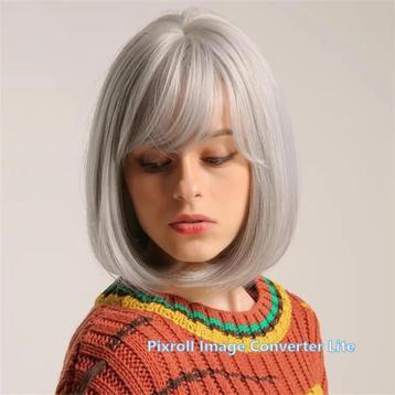 P20 8 Inch Schattige Grey Korte Rechte Synthetische Pruik pr beschikbaar voor biedingen