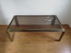 Vintage Peter Ghyczy massief messing salontafel rookglas, Ophalen, 100 tot 150 cm, 50 tot 100 cm, Glas