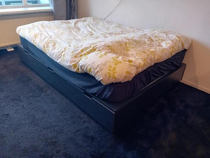 IKEA NORDLI bed zwart met 6 lades 140x200, Huis en Inrichting, Slaapkamer | Bedden, Gebruikt, Tweepersoons, 140 cm, 200 cm, Hout