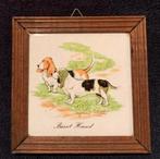 Tegeltje honden Basset Hond 13 x 13 cm lijst hout + oog, Antiek en Kunst, Ophalen of Verzenden