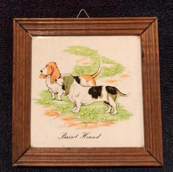 Tegeltje honden Basset Hond 13 x 13 cm lijst hout + oog beschikbaar voor biedingen