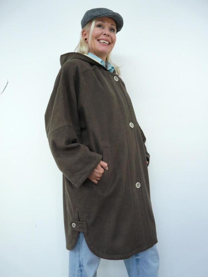 *Abfab Vintage Bruine Wollen Mantel met Capuchon L*, Kleding | Dames, Jassen | Winter, Zo goed als nieuw, Maat 42/44 (L), Bruin