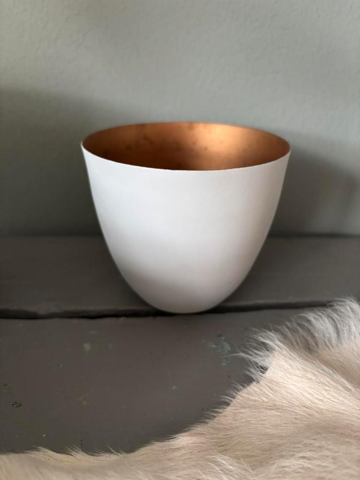 &Klevering waxinelichthouder wit/koper, Huis en Inrichting, Woonaccessoires | Kandelaars en Kaarsen, Gebruikt, Kandelaar, Minder dan 25 cm