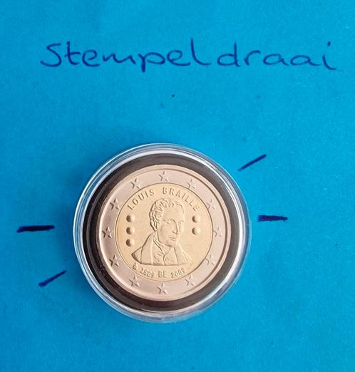 Stempeldraaiing 2 euro België 2009 Braille, Postzegels en Munten, Munten | België, Losse munt, Overig, Ophalen of Verzenden