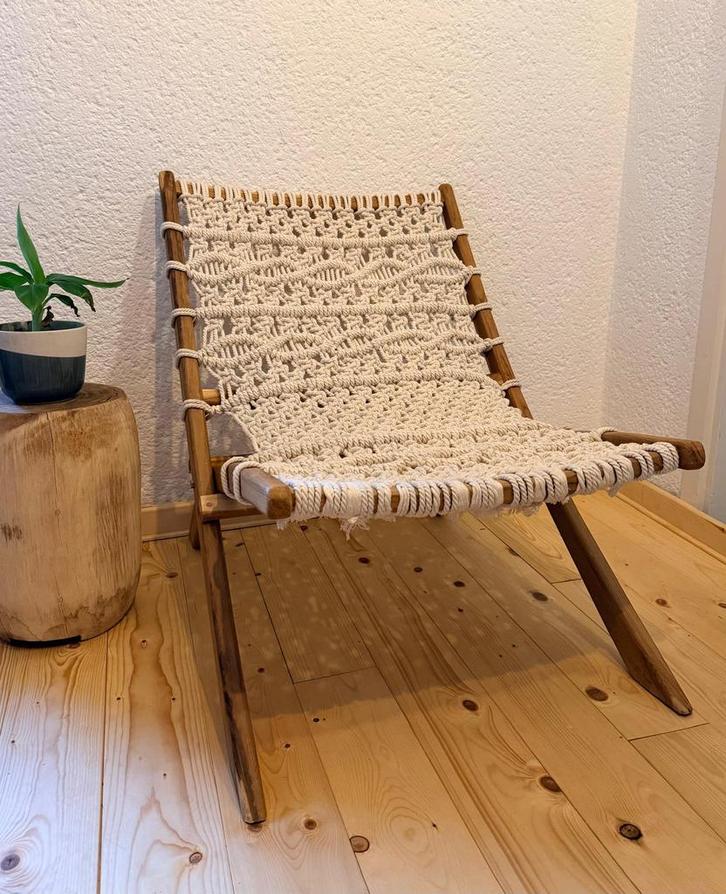 Macrame stoel, inklapbaar, Huis en Inrichting, Stoelen, Zo goed als nieuw, Eén, Ophalen of Verzenden