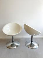Vintage Space Age kuipstoelen wit/chroom, set van 2, Ophalen, Kunststof, Gebruikt, Twee