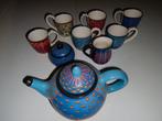 Kleurrijk handgemaakt de compleet theeservies met 6 kopjes, Huis en Inrichting, Keuken | Servies, Keramiek, Nieuw, Ophalen of Verzenden