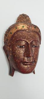 Houten Buddha Hoofd Muurornament - Bordeaux & Goud, Ophalen of Verzenden