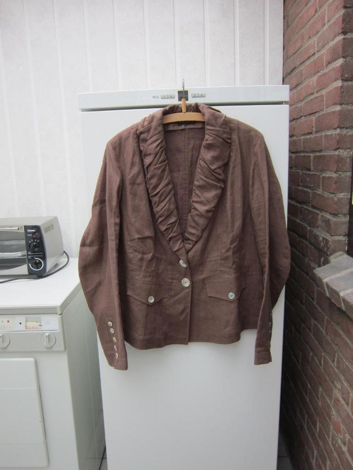 Jasje, Bruin, Maat 44, Merk Véchy, Niet gevoerd, 100% Linnen, Kleding | Dames, Jasjes, Kostuums en Pakken, Zo goed als nieuw, Jasje