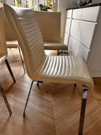6x lederen eetkamerstoelen met rvs poten, Huis en Inrichting, Stoelen, Ophalen, Zo goed als nieuw, Vijf, Zes of meer stoelen