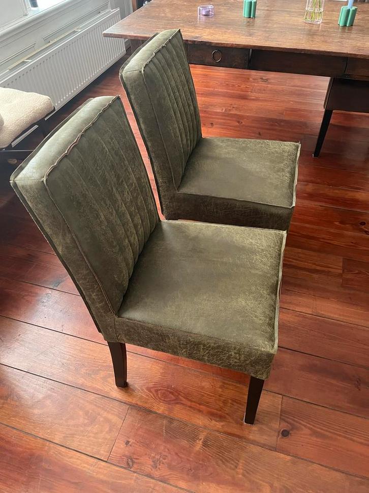 Groene leren eetkamerstoel, Antiek en Kunst, Antiek | Meubels | Stoelen en Banken, Ophalen