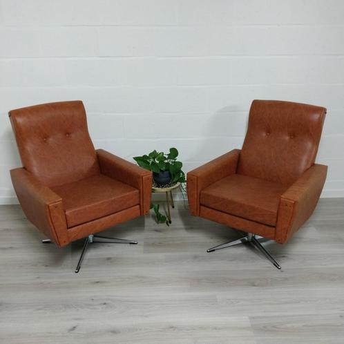 2x vintage lounge chairs fauteuils cognac, Huis en Inrichting, Fauteuils, Zo goed als nieuw, Leer, Ophalen of Verzenden