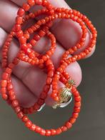 Antieke bloedkoraal ketting onbehandeld met vermeil slot, Ophalen of Verzenden, Zilver, Ketting
