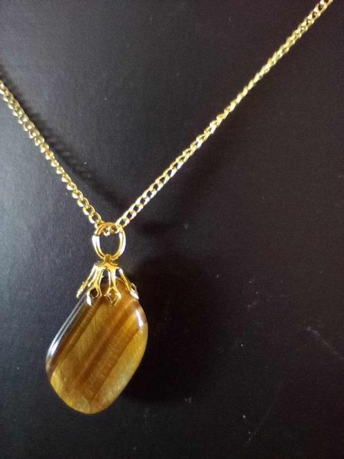 TIGER EYE NECKLACCE/ TIJGER OOG KETTING (Size: 45cm), Sieraden, Tassen en Uiterlijk, Kettingen, Nieuw, Goud, Bruin, Met edelsteen