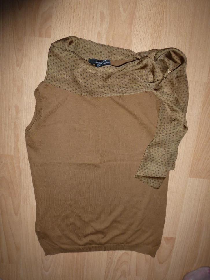 Mango Bruine top met sjaal kraag maat S/M, Kleding | Dames, Tops, Zo goed als nieuw, Maat 36 (S), Bruin, Zonder mouw, Verzenden
