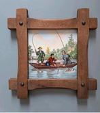 Ingelijste tegel met Currier en Ives "Catching a trout, Antiek en Kunst, Ophalen of Verzenden