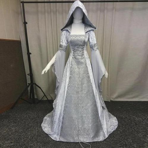 Lange zilveren middeleeuwse jurk (renaissance victoriaanse), Kleding | Dames, Carnavalskleding en Feestkleding, Nieuw, Kleding