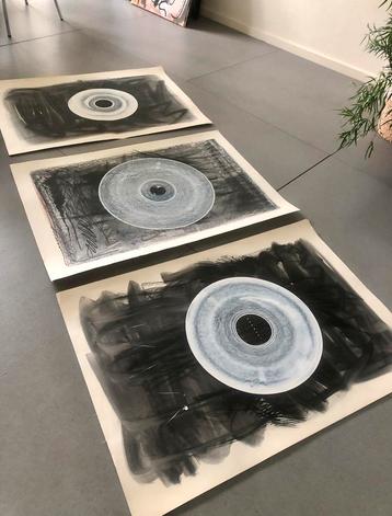 Serie van 3 XL Originele Vintage 80s Marek Janicki Artworks beschikbaar voor biedingen