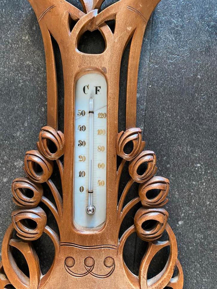 Antiek Houten Weerstation met Thermometer & Barometer, Antiek en Kunst, Antiek | Glas en Kristal, Ophalen of Verzenden