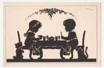 Pax Steen.  Ned. Illustratoren.  Kinderen aan tafel.  Poezen, Verzenden, 1940 tot 1960, Ongelopen, Overige thema's