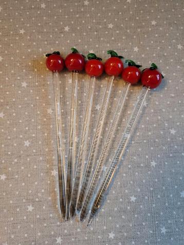 6  cocktailprikkers van glas 12.5 cm (retro) beschikbaar voor biedingen