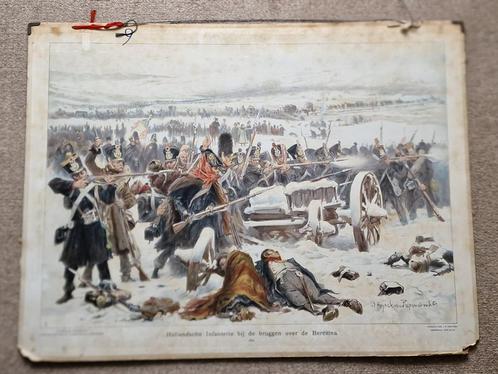 Hollandse infanterie bij de bruggen over de Berezina, 1812, Antiek en Kunst, Antiek | Schoolplaten, Geschiedenis, Ophalen