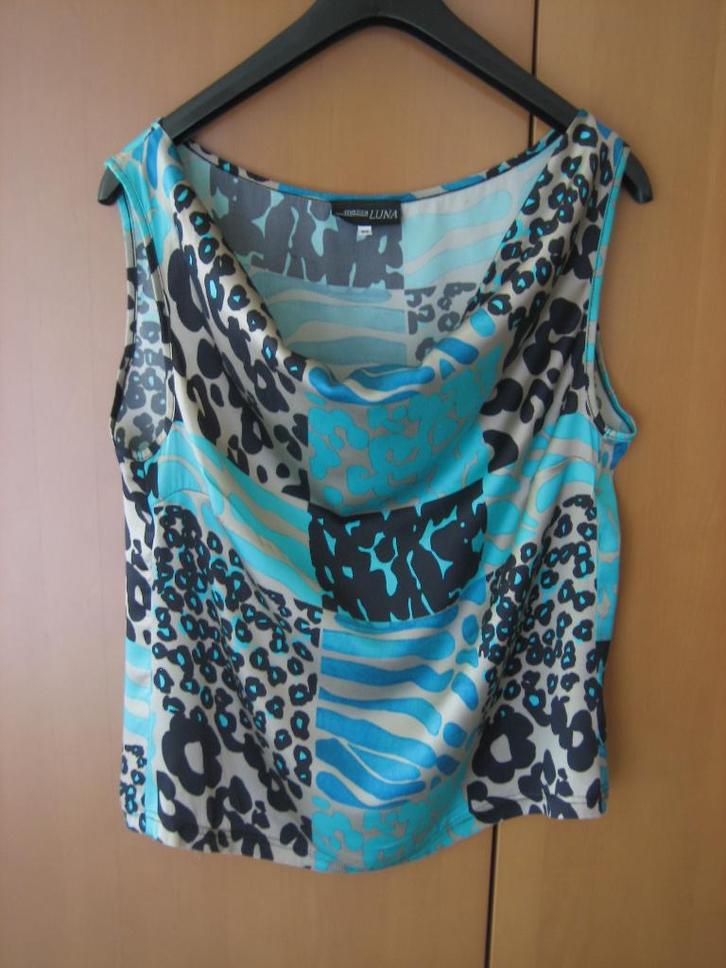 Mouwloos zijden bloes safariprint MEZZA LUNA 40 snazzeys, Kleding | Dames, Blouses en Tunieken, Nieuw, Maat 38/40 (M), Blauw, Verzenden