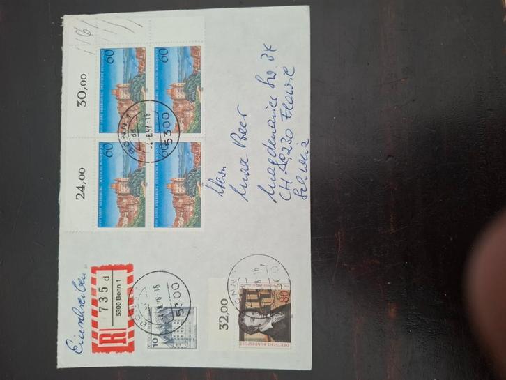 Duitsland 1988 – Aangetekende brief naar Zwitserland, Postzegels en Munten, Postzegels | Eerstedagenveloppen, Europa, Verzenden
