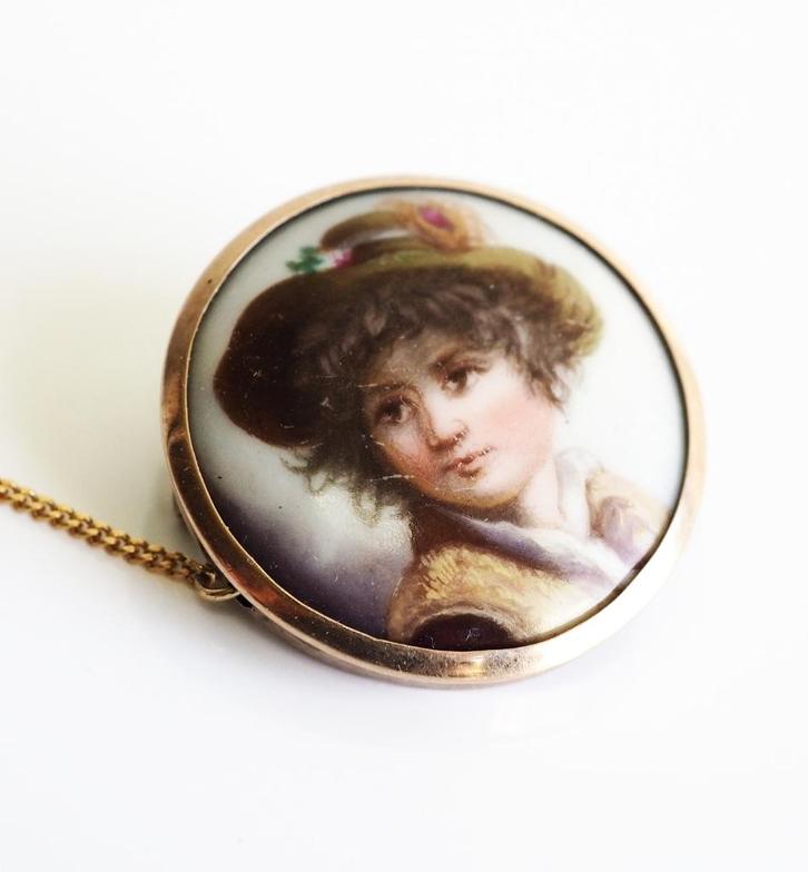 Victoriaanse gouden broche met zigeunerjongen, Sieraden, Tassen en Uiterlijk, Antieke sieraden, Broche, Goud, Ophalen of Verzenden